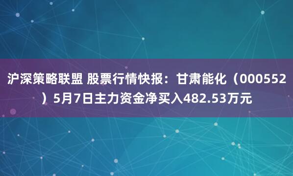 沪深策略联盟 股票行情快报：甘肃能化（000552）5月7日主力资金净买入482.53万元