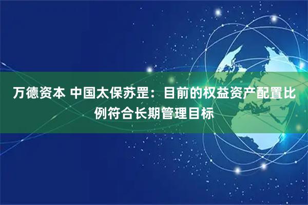 万德资本 中国太保苏罡：目前的权益资产配置比例符合长期管理目标